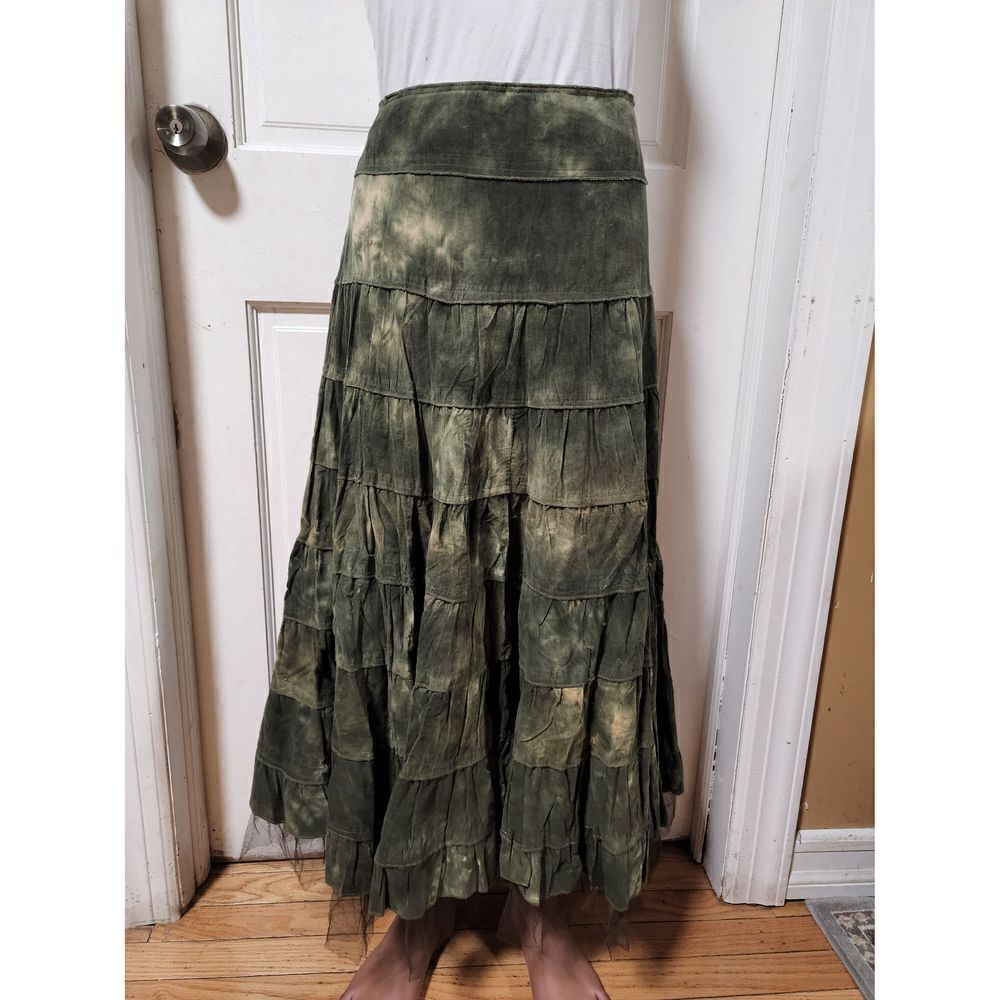 Magnet Women’s Cotton Gypsy Skirt Olive Green Boho Maxi Skirt Size 8 Medium - Picture 10 of 15